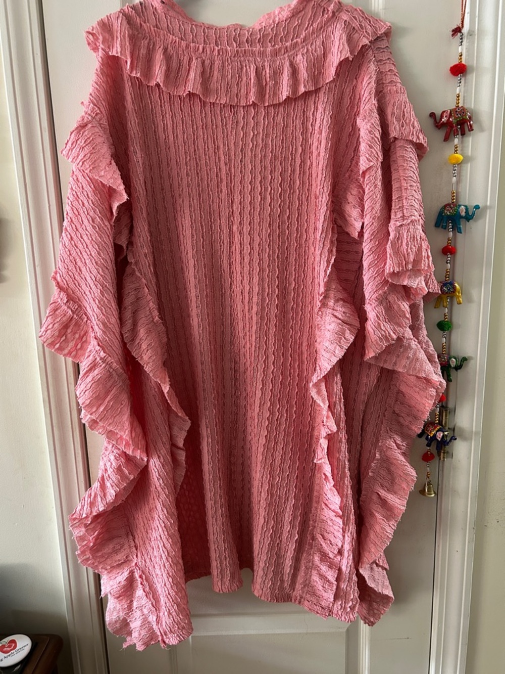 Blue Velvet Pink Ruffle-Trim Button Cardigan - Picture 2 of 3